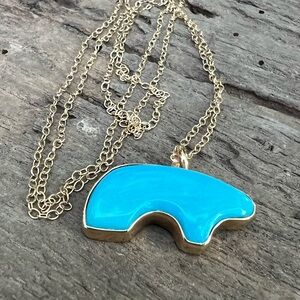 The Golden Bear 14KY Gold Turquoise Stone Mama Bear Necklace 28” Chain